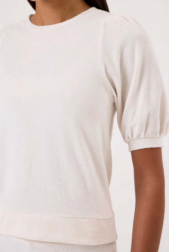 VELOUR S/S PUFF TEE IN WHITE SAND