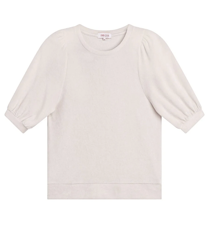 VELOUR S/S PUFF TEE IN WHITE SAND