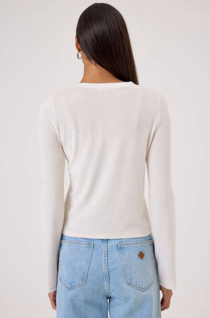 VELOUR V CARDI BELL SLV IN WHITE SAND