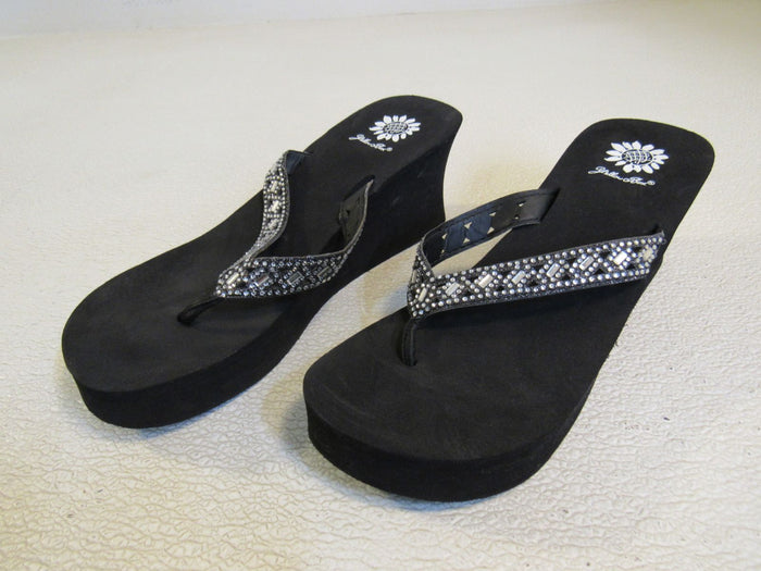 Yellow-Box-Wedge-Flip-Flop-Sandal-Embellished-Female-Adult-Size-8-Solid-432 1