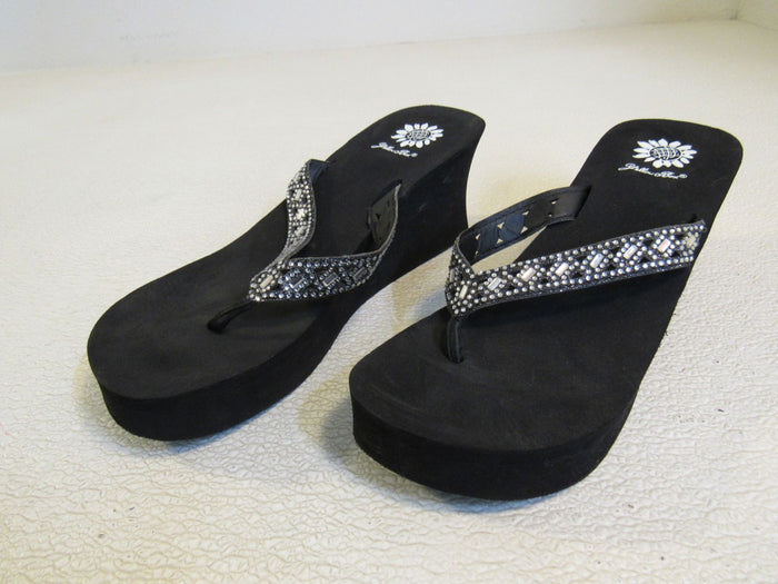 Yellow-Box-Wedge-Flip-Flop-Sandal-Embellished-Female-Adult-Size-8-Solid-432 2