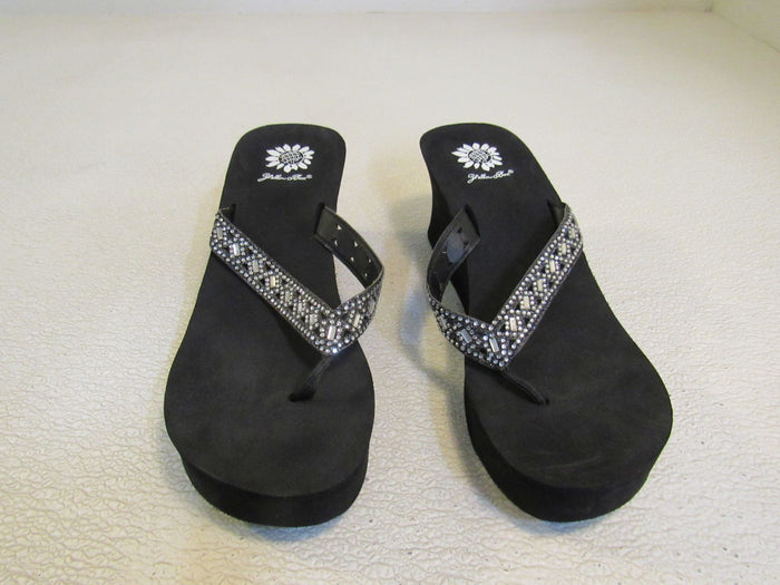 Yellow-Box-Wedge-Flip-Flop-Sandal-Embellished-Female-Adult-Size-8-Solid-432 3