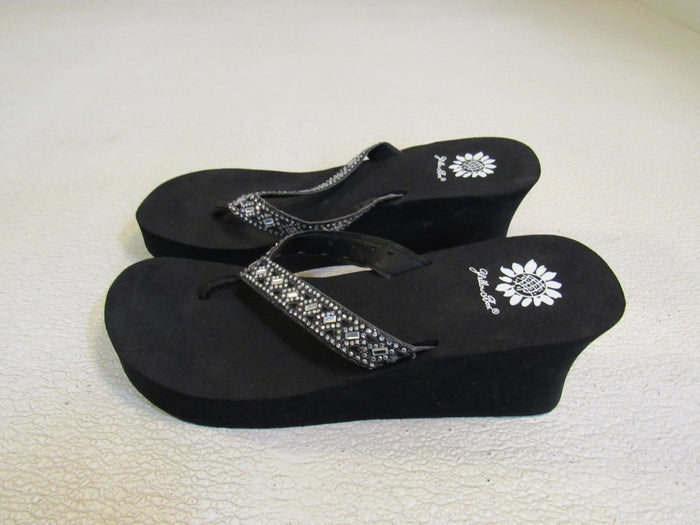 Yellow-Box-Wedge-Flip-Flop-Sandal-Embellished-Female-Adult-Size-8-Solid-432 4